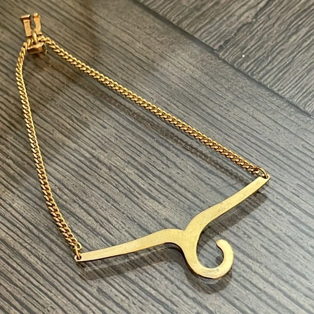 Vintage Tie Clasp - Chain with Initial “R” Monogram